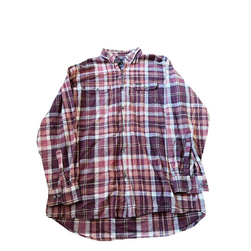 RedHead Mens XLT Tall Lightweight Plaid Flannel Button Up Shirt Red Outdoors